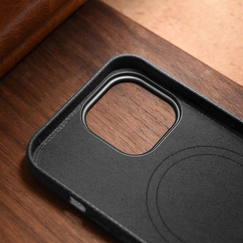 ICarer Litchi Premium Leather Case skórzane etui iPhone 14 Pro magnetyczne z MagSafe czarny (WMI14220710-BK)