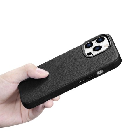 ICarer Litchi Premium Leather Case skórzane etui iPhone 14 Pro magnetyczne z MagSafe czarny (WMI14220710-BK)