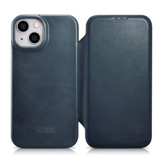 ICarer CE Oil Wax Premium Leather Folio Case skórzane etui iPhone 14 Plus z klapką magnetyczne MagSafe niebieski (AKI14220707-BU