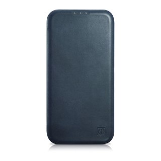 ICarer CE Oil Wax Premium Leather Folio Case skórzane etui iPhone 14 Plus z klapką magnetyczne MagSafe niebieski (AKI14220707-BU