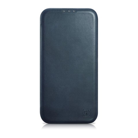 ICarer CE Oil Wax Premium Leather Folio Case skórzane etui iPhone 14 Plus z klapką magnetyczne MagSafe niebieski (AKI14220707-BU