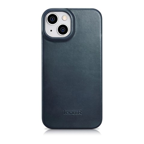 ICarer CE Oil Wax Premium Leather Folio Case skórzane etui iPhone 14 Plus z klapką magnetyczne MagSafe niebieski (AKI14220707-BU