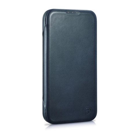 ICarer CE Oil Wax Premium Leather Folio Case skórzane etui iPhone 14 Plus z klapką magnetyczne MagSafe niebieski (AKI14220707-BU