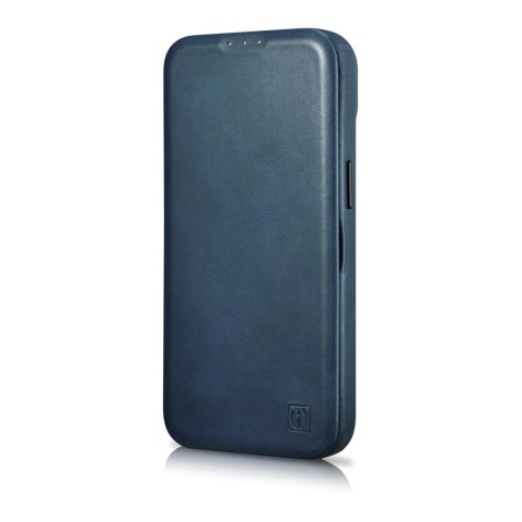 ICarer CE Oil Wax Premium Leather Folio Case skórzane etui iPhone 14 Plus z klapką magnetyczne MagSafe niebieski (AKI14220707-BU