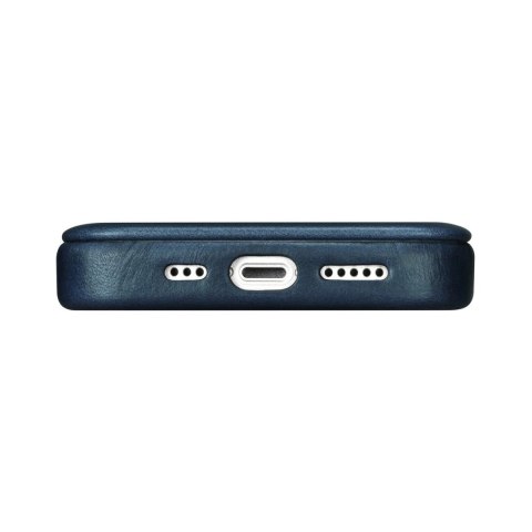 ICarer CE Oil Wax Premium Leather Folio Case skórzane etui iPhone 14 Plus z klapką magnetyczne MagSafe niebieski (AKI14220707-BU