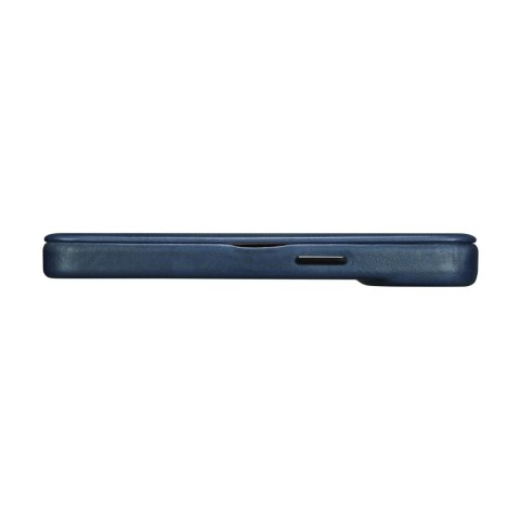 ICarer CE Oil Wax Premium Leather Folio Case skórzane etui iPhone 14 Plus z klapką magnetyczne MagSafe niebieski (AKI14220707-BU