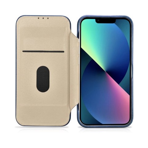ICarer CE Oil Wax Premium Leather Folio Case skórzane etui iPhone 14 Plus z klapką magnetyczne MagSafe niebieski (AKI14220707-BU