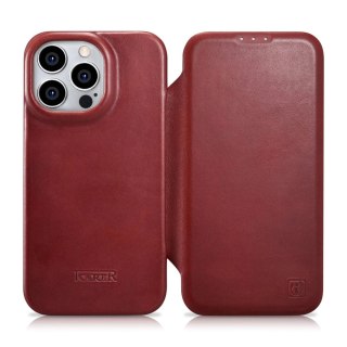ICarer CE Oil Wax Premium Leather Folio Case skórzane etui iPhone 14 Pro Max z klapką magnetyczne MagSafe czerwony (AKI14220708-