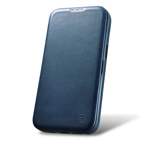 ICarer CE Oil Wax Premium Leather Folio Case skórzane etui iPhone 14 Pro Max z klapką magnetyczne MagSafe niebieski (AKI14220708