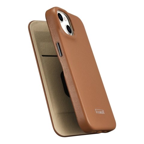 ICarer CE Premium Leather Folio Case skórzane etui iPhone 14 Plus z klapką magnetyczne MagSafe brązowy (WMI14220715-BN)