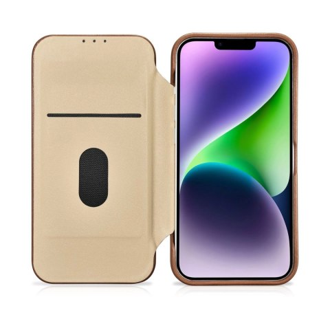 ICarer CE Premium Leather Folio Case skórzane etui iPhone 14 Plus z klapką magnetyczne MagSafe brązowy (WMI14220715-BN)