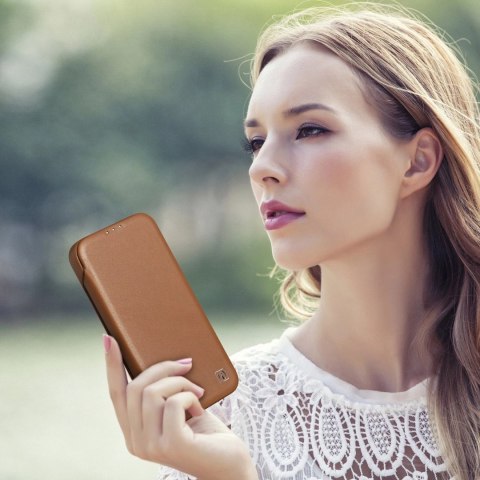 ICarer CE Premium Leather Folio Case skórzane etui iPhone 14 Plus z klapką magnetyczne MagSafe brązowy (WMI14220715-BN)