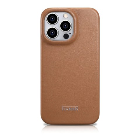 ICarer CE Premium Leather Folio Case skórzane etui iPhone 14 Pro Max z klapką magnetyczne MagSafe brązowy (WMI14220716-BN)
