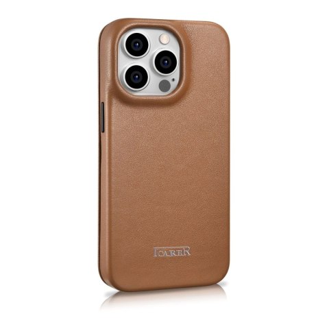 ICarer CE Premium Leather Folio Case skórzane etui iPhone 14 Pro Max z klapką magnetyczne MagSafe brązowy (WMI14220716-BN)