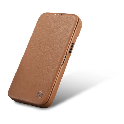 ICarer CE Premium Leather Folio Case skórzane etui iPhone 14 Pro Max z klapką magnetyczne MagSafe brązowy (WMI14220716-BN)