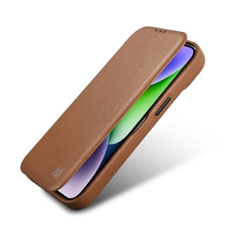 ICarer CE Premium Leather Folio Case skórzane etui iPhone 14 Pro Max z klapką magnetyczne MagSafe brązowy (WMI14220716-BN)