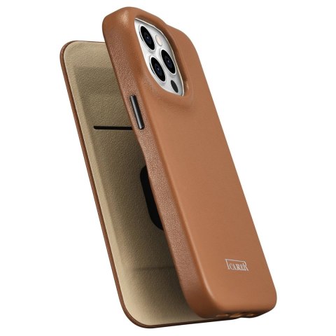 ICarer CE Premium Leather Folio Case skórzane etui iPhone 14 Pro Max z klapką magnetyczne MagSafe brązowy (WMI14220716-BN)