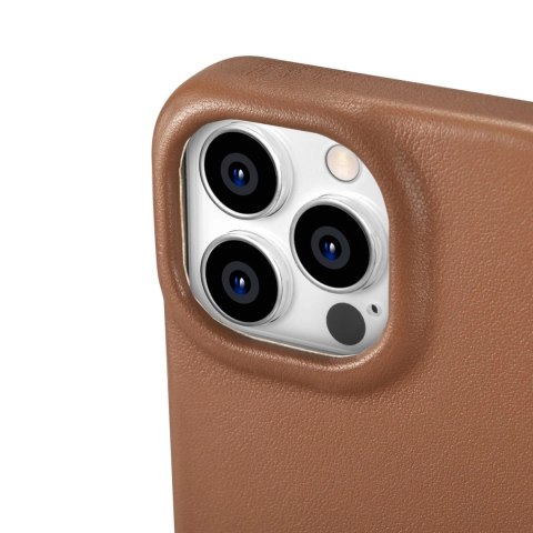 ICarer CE Premium Leather Folio Case skórzane etui iPhone 14 Pro Max z klapką magnetyczne MagSafe brązowy (WMI14220716-BN)