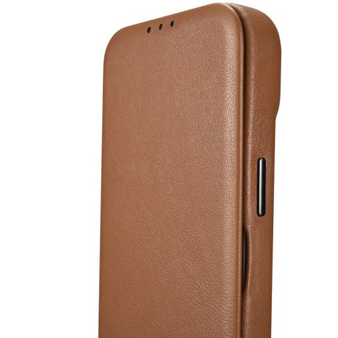 ICarer CE Premium Leather Folio Case skórzane etui iPhone 14 Pro Max z klapką magnetyczne MagSafe brązowy (WMI14220716-BN)