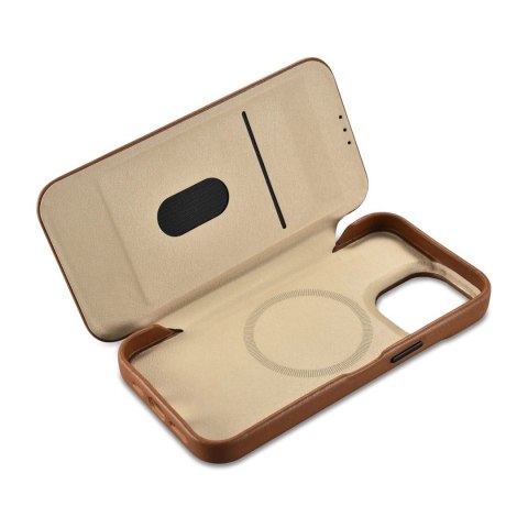 ICarer CE Premium Leather Folio Case skórzane etui iPhone 14 Pro Max z klapką magnetyczne MagSafe brązowy (WMI14220716-BN)