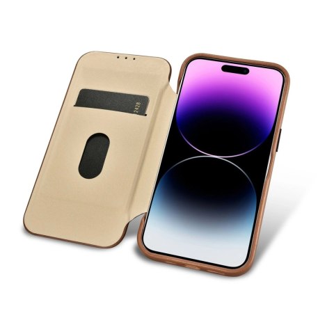 ICarer CE Premium Leather Folio Case skórzane etui iPhone 14 Pro Max z klapką magnetyczne MagSafe brązowy (WMI14220716-BN)