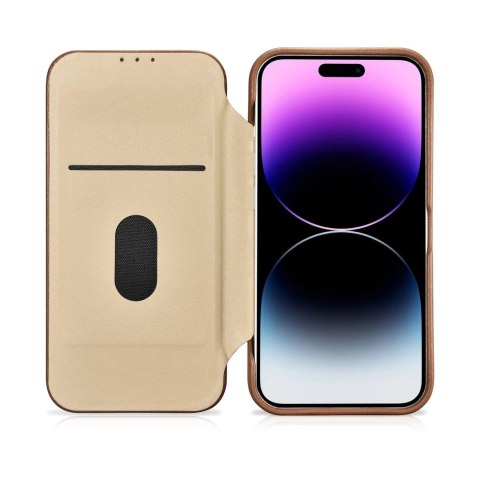 ICarer CE Premium Leather Folio Case skórzane etui iPhone 14 Pro Max z klapką magnetyczne MagSafe brązowy (WMI14220716-BN)