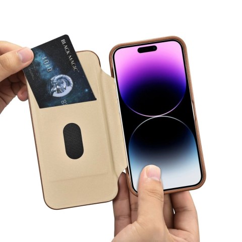 ICarer CE Premium Leather Folio Case skórzane etui iPhone 14 Pro Max z klapką magnetyczne MagSafe brązowy (WMI14220716-BN)