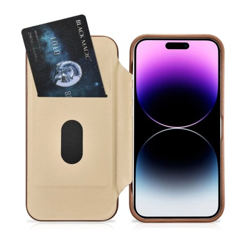ICarer CE Premium Leather Folio Case skórzane etui iPhone 14 Pro Max z klapką magnetyczne MagSafe brązowy (WMI14220716-BN)
