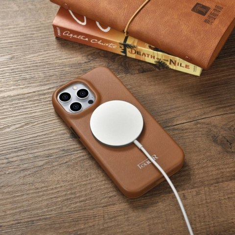 ICarer CE Premium Leather Folio Case skórzane etui iPhone 14 Pro Max z klapką magnetyczne MagSafe brązowy (WMI14220716-BN)
