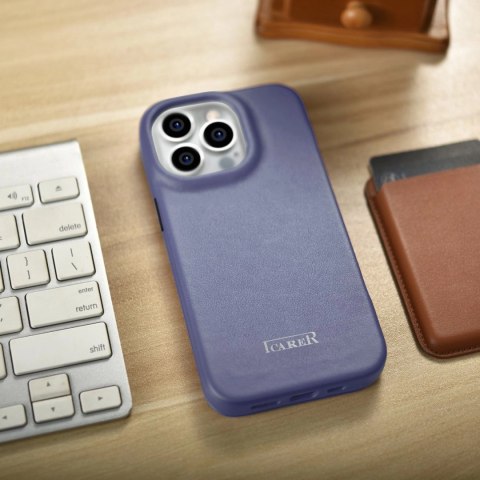 ICarer CE Premium Leather Folio Case skórzane etui iPhone 14 Pro Max z klapką magnetyczne MagSafe jasnofioletowy (WMI14220716-LP