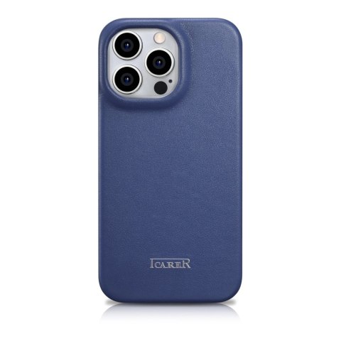 ICarer CE Premium Leather Folio Case skórzane etui iPhone 14 Pro Max z klapką magnetyczne MagSafe niebieski (WMI14220716-BU)