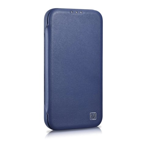 ICarer CE Premium Leather Folio Case skórzane etui iPhone 14 Pro Max z klapką magnetyczne MagSafe niebieski (WMI14220716-BU)