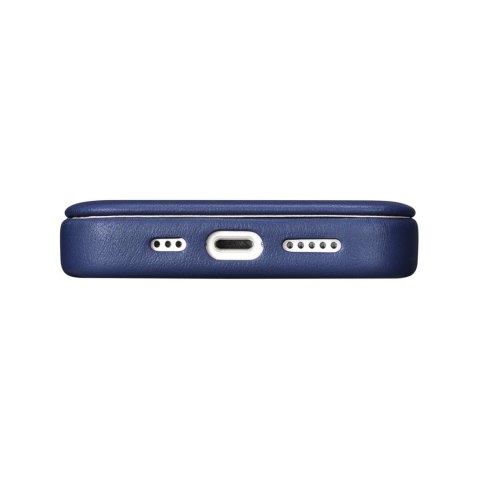 ICarer CE Premium Leather Folio Case skórzane etui iPhone 14 Pro Max z klapką magnetyczne MagSafe niebieski (WMI14220716-BU)