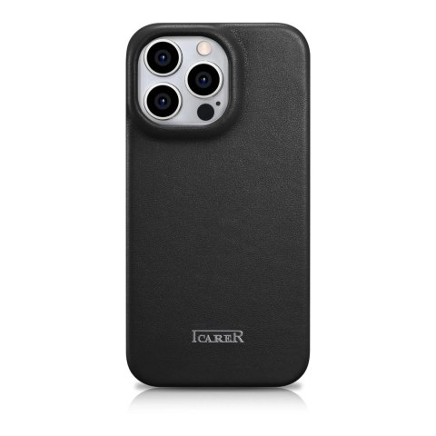 ICarer CE Premium Leather Folio Case skórzane etui iPhone 14 Pro z klapką magnetyczne MagSafe czarny (WMI14220714-BK)