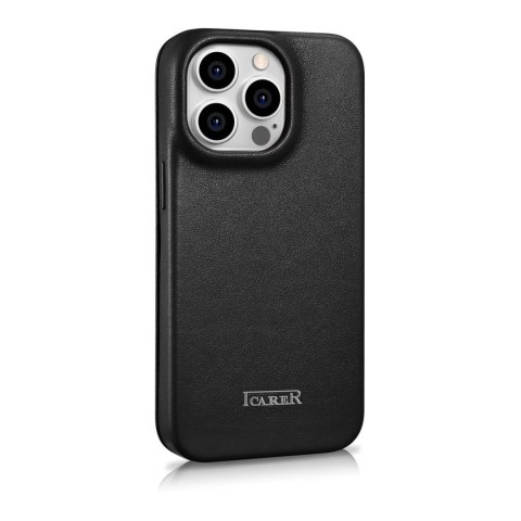 ICarer CE Premium Leather Folio Case skórzane etui iPhone 14 Pro z klapką magnetyczne MagSafe czarny (WMI14220714-BK)