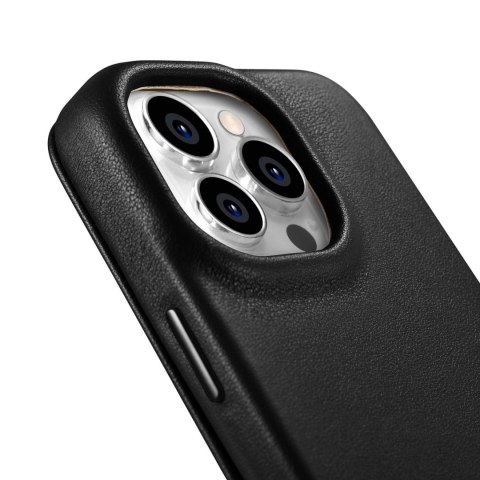 ICarer CE Premium Leather Folio Case skórzane etui iPhone 14 Pro z klapką magnetyczne MagSafe czarny (WMI14220714-BK)