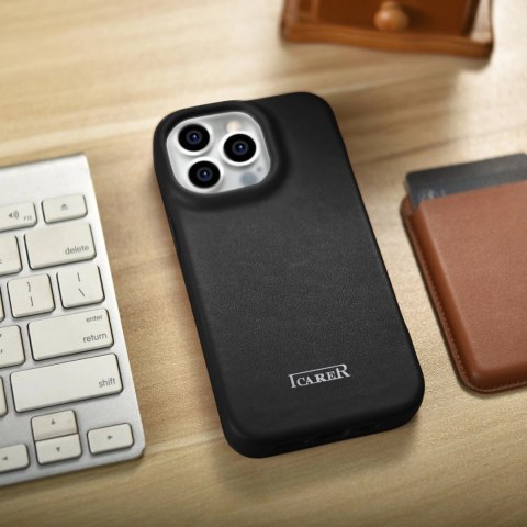 ICarer CE Premium Leather Folio Case skórzane etui iPhone 14 Pro z klapką magnetyczne MagSafe czarny (WMI14220714-BK)