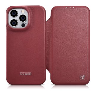 ICarer CE Premium Leather Folio Case skórzane etui iPhone 14 Pro z klapką magnetyczne MagSafe czerwony (WMI14220714-RD)
