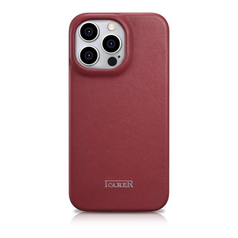 ICarer CE Premium Leather Folio Case skórzane etui iPhone 14 Pro z klapką magnetyczne MagSafe czerwony (WMI14220714-RD)