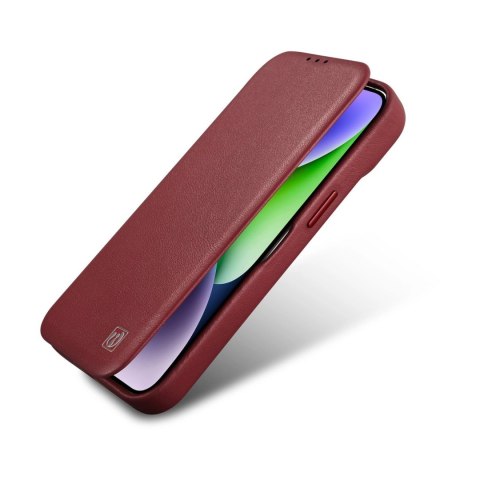 ICarer CE Premium Leather Folio Case skórzane etui iPhone 14 Pro z klapką magnetyczne MagSafe czerwony (WMI14220714-RD)