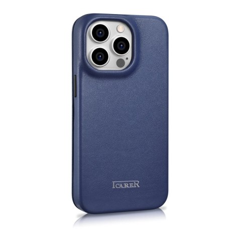 ICarer CE Premium Leather Folio Case skórzane etui iPhone 14 Pro z klapką magnetyczne MagSafe niebieski (WMI14220714-BU)