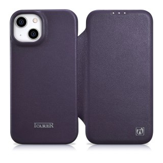 ICarer CE Premium Leather Folio Case skórzane etui iPhone 14 z klapką magnetyczne MagSafe ciemnofioletowy (WMI14220713-DP)