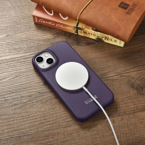 ICarer CE Premium Leather Folio Case skórzane etui iPhone 14 z klapką magnetyczne MagSafe ciemnofioletowy (WMI14220713-DP) ICarer CE Premium Leather Folio Case skórzane etui iPhone 14 z klapką magnetyczne MagSafe ciemnofioletowy (WMI14220713-DP)