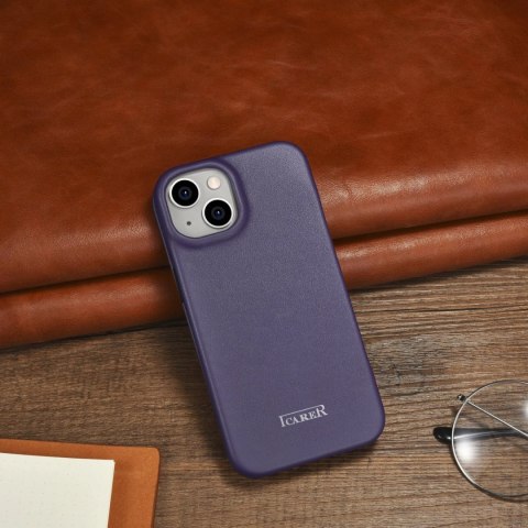 ICarer CE Premium Leather Folio Case skórzane etui iPhone 14 z klapką magnetyczne MagSafe ciemnofioletowy (WMI14220713-DP) ICarer CE Premium Leather Folio Case skórzane etui iPhone 14 z klapką magnetyczne MagSafe ciemnofioletowy (WMI14220713-DP)