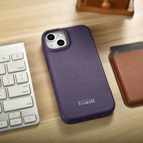 ICarer CE Premium Leather Folio Case skórzane etui iPhone 14 z klapką magnetyczne MagSafe ciemnofioletowy (WMI14220713-DP) ICarer CE Premium Leather Folio Case skórzane etui iPhone 14 z klapką magnetyczne MagSafe ciemnofioletowy (WMI14220713-DP)