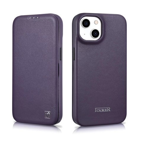 ICarer CE Premium Leather Folio Case skórzane etui iPhone 14 z klapką magnetyczne MagSafe ciemnofioletowy (WMI14220713-DP) ICarer CE Premium Leather Folio Case skórzane etui iPhone 14 z klapką magnetyczne MagSafe ciemnofioletowy (WMI14220713-DP)