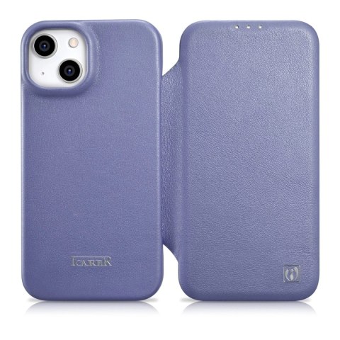 ICarer CE Premium Leather Folio Case skórzane etui iPhone 14 z klapką magnetyczne MagSafe jasnofioletowy (WMI14220713-LP)