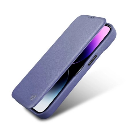 ICarer CE Premium Leather Folio Case skórzane etui iPhone 14 z klapką magnetyczne MagSafe jasnofioletowy (WMI14220713-LP)