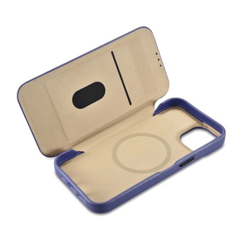 ICarer CE Premium Leather Folio Case skórzane etui iPhone 14 z klapką magnetyczne MagSafe jasnofioletowy (WMI14220713-LP)