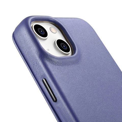 ICarer CE Premium Leather Folio Case skórzane etui iPhone 14 z klapką magnetyczne MagSafe jasnofioletowy (WMI14220713-LP)